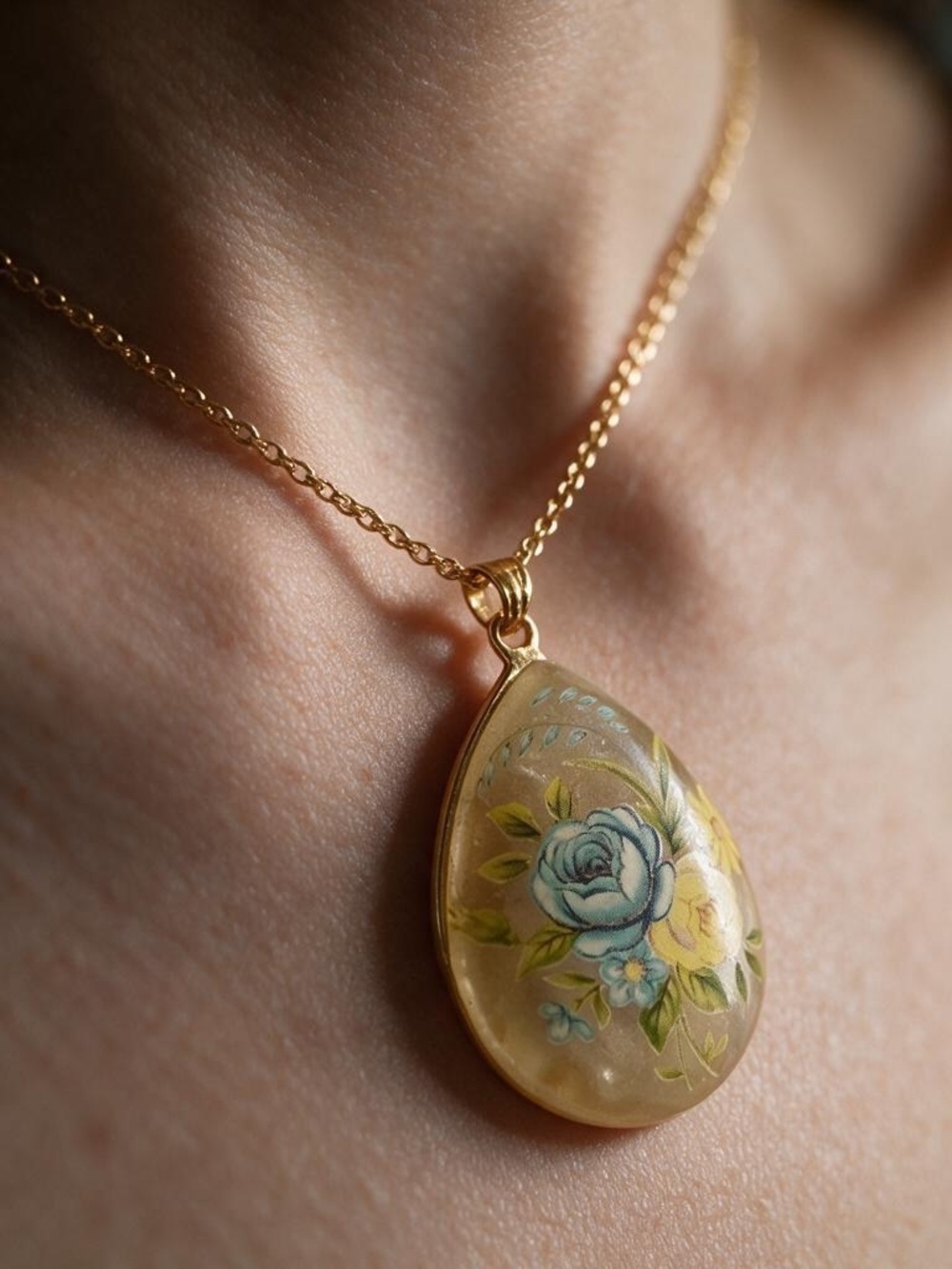 MCM Floral Teardrop Pendant Charm Jewelry Necklace
